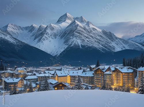 Fairy tale view of Saint Moritz on a snowy winter dusk, Engadine, Graubunden canton, Switzerland