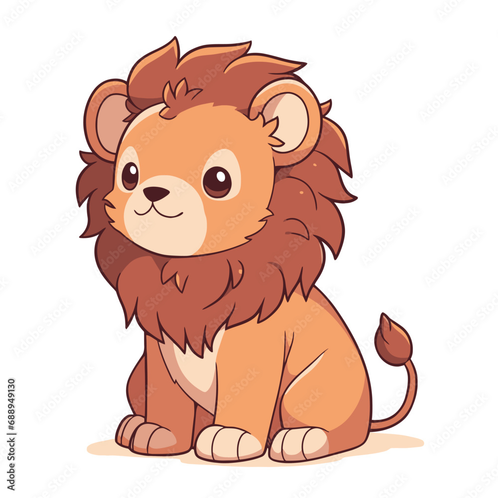 Cute cartoon lion. Vector illustration isolated on a white background.