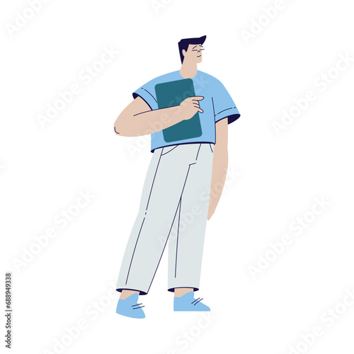 Cinema with Man Character Stand with Clipboard Engaged in Movie Shooting Vector Illustration