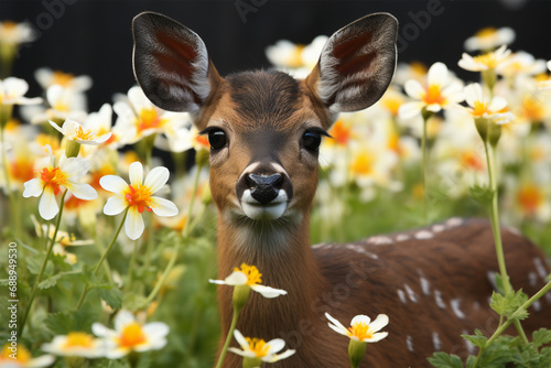 mouse deer in the flower garden photo