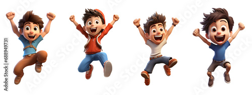 3d boy jumping for joy 3d rendring isolated on white background. Generative AI.