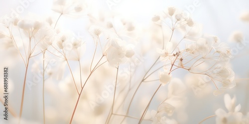 Delicate Dried White Flowers in Soft Macro Light © Nattadesh