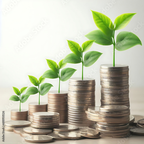 Green Plants On Money In Increase With Flare Light Effects - Money Growth Business Investment growth Concept