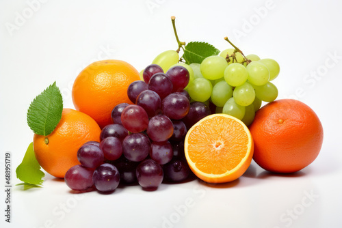 Natural, organic and mixed fruits on a white studio background for farming, produce and health diet. Colourful, fresh and tropical healthy fibre food for smoothie, grocery and nutritional collection