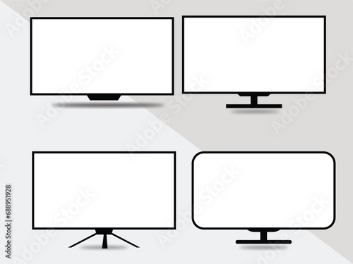 4K TV flat screen, plasma, realistic illustration, White blank monitor mockup. wide flatscreen monitor .
