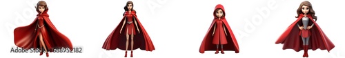 3d cartoon woman standing with red cape 3d rendring isolated on white background. Generative AI. photo