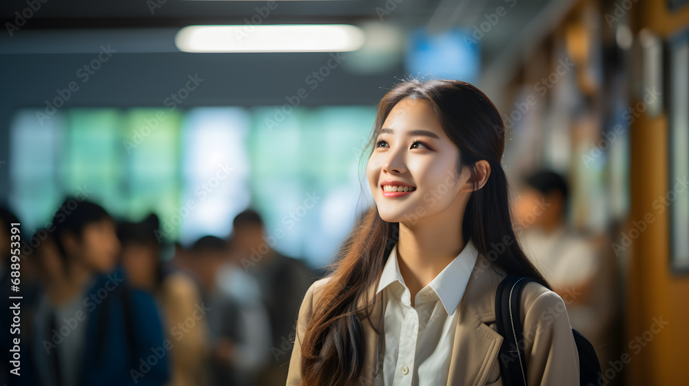Asian woman student smiling in university Asian woman student smiling in university