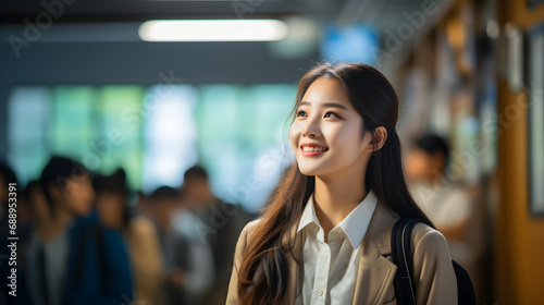 Asian woman student smiling in university