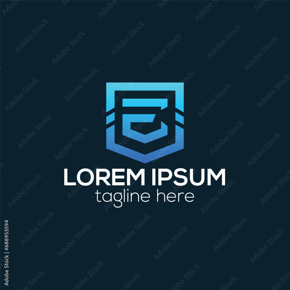 Modern E letter techonology logo design with gradient color vector template illustration