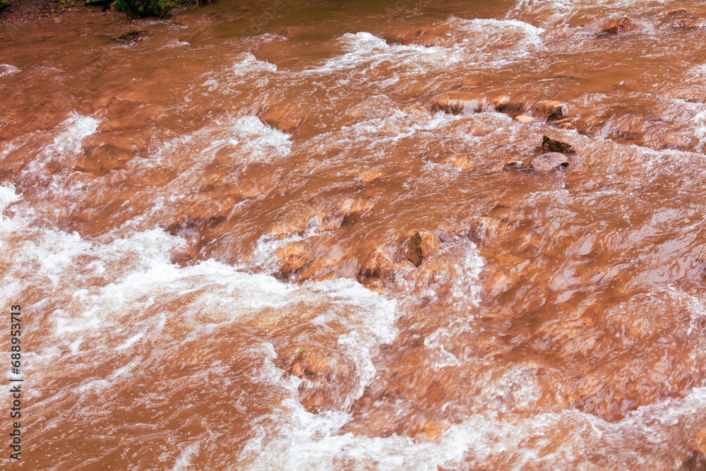 A stormy river as a background. View from above