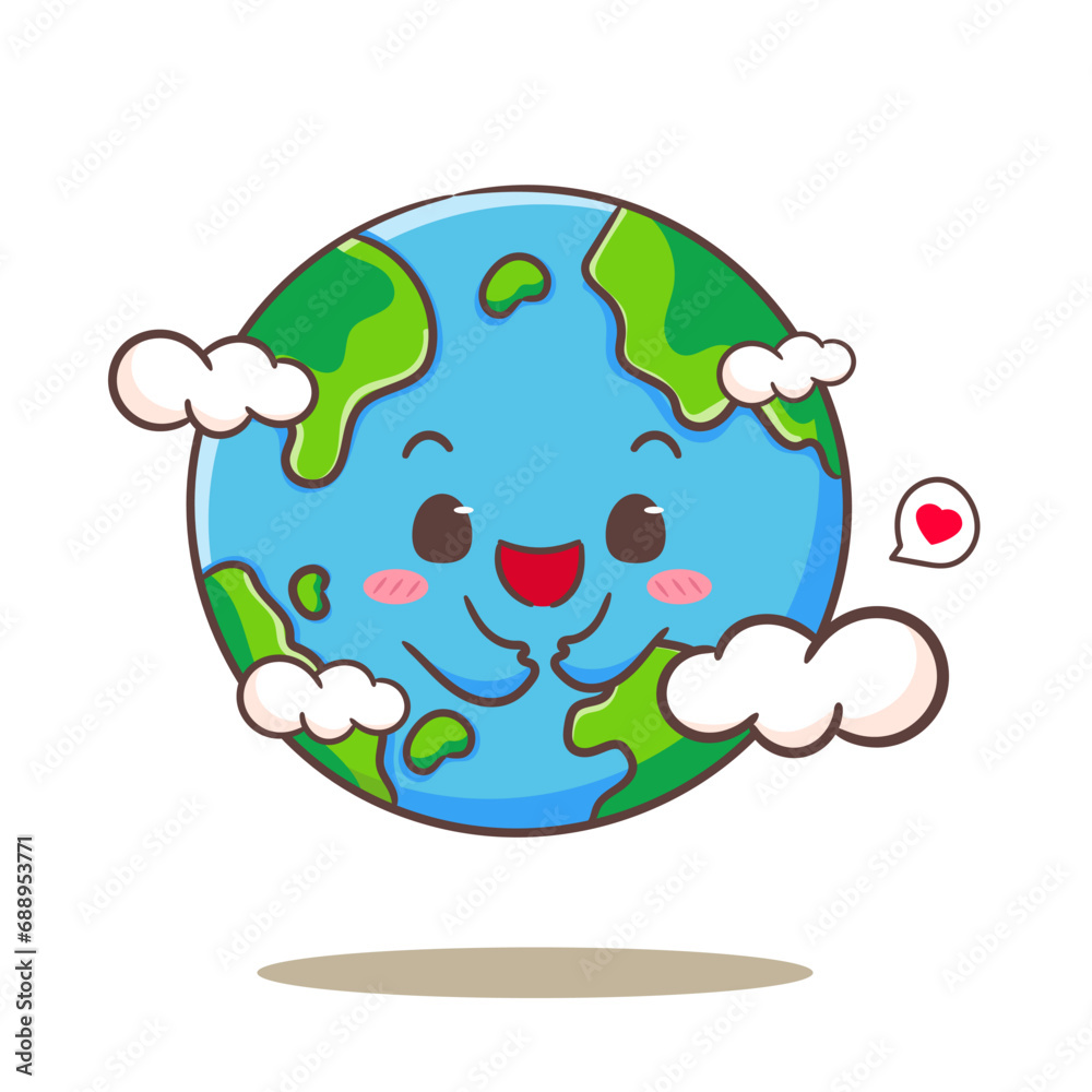 Cute earth cartoon. World concept design. Isolated white background. Globe flat vector illustration. Cute earth cartoon. World concept design. Isolated white background. Globe flat vector illustration.