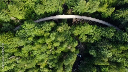 Aerial flyover of trestle bridge on the Snoqualmie Valley Trail, Washington State photo