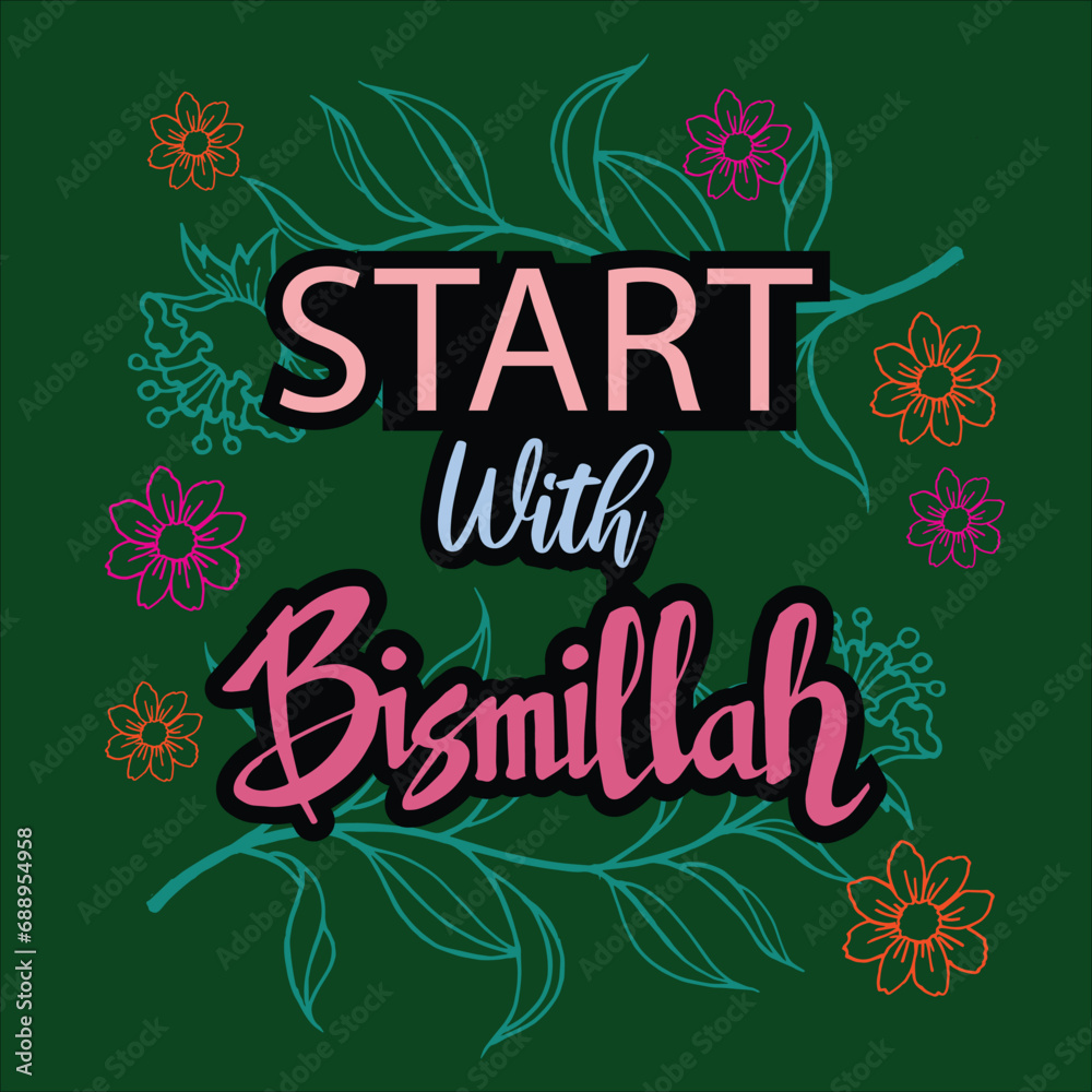 Islamic quote hand lettering  illustration vector, with floral decoration 