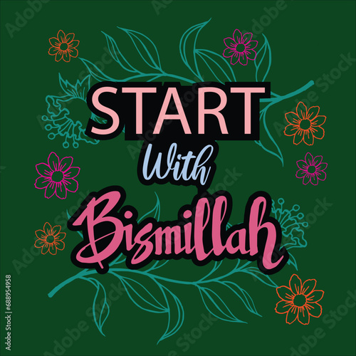 Islamic quote hand lettering illustration vector, with floral decoration 