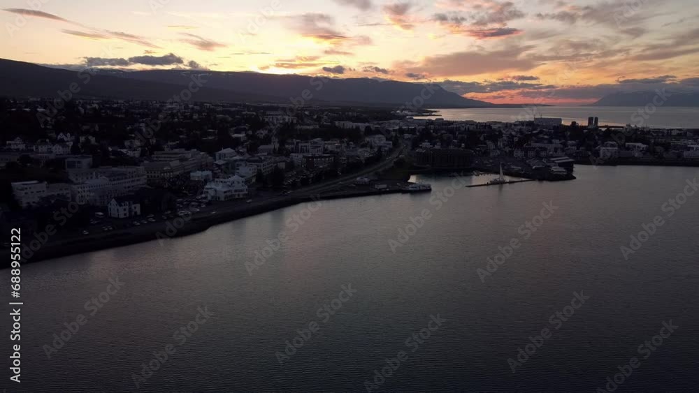 Aerial over Akureyri, Northern Iceland at Sunset Aerial over Akureyri, Northern Iceland at Sunset