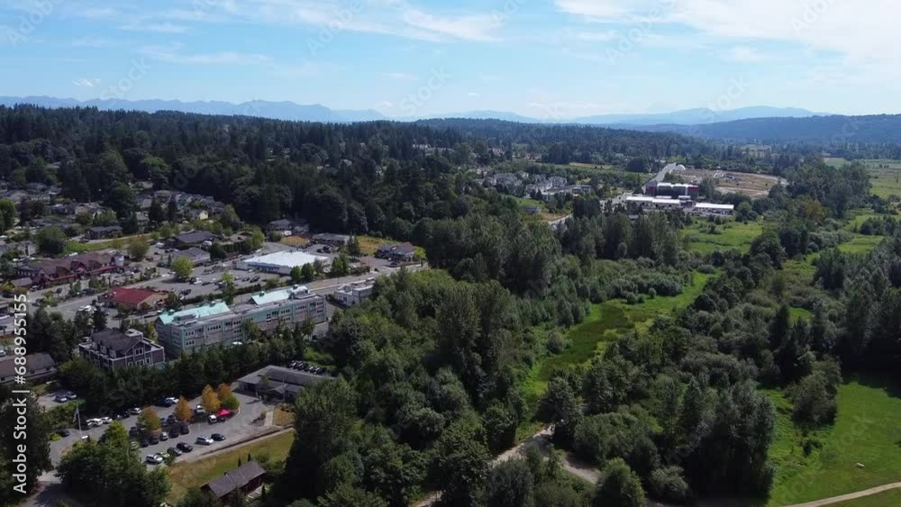 Aerial view of Duvall, WA in the Snoqualmie Valley with the Cascade Mountains in the background Aerial view of Duvall, WA in the Snoqualmie Valley with the Cascade Mountains in the background