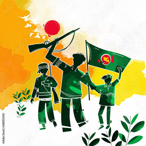 16 December Known as 'Bijoy Dibos' in Bengali. Alongside Independence Day 26 March and Language Martyrs' Day, National holidays are celebrated in Bangladesh. Vector Illustration. photo