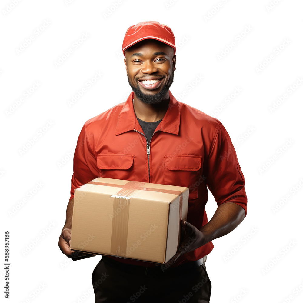 Smiling Delivery Man holding parcel on white Transparent Background PNG Smiling Delivery Man holding parcel on white Transparent Background PNG