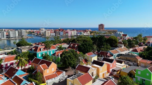 Aerial flyover Otrobanda to reveal Handelskade District Willemstad Curacao photo