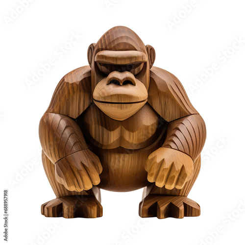 Handmade wooden toy Gorilla isolated on transparent background.
