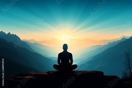 Silhouette of a man meditating on the mountain
