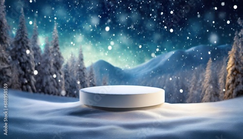 Enchanting Night: Snowfall Podium Mockup for Display