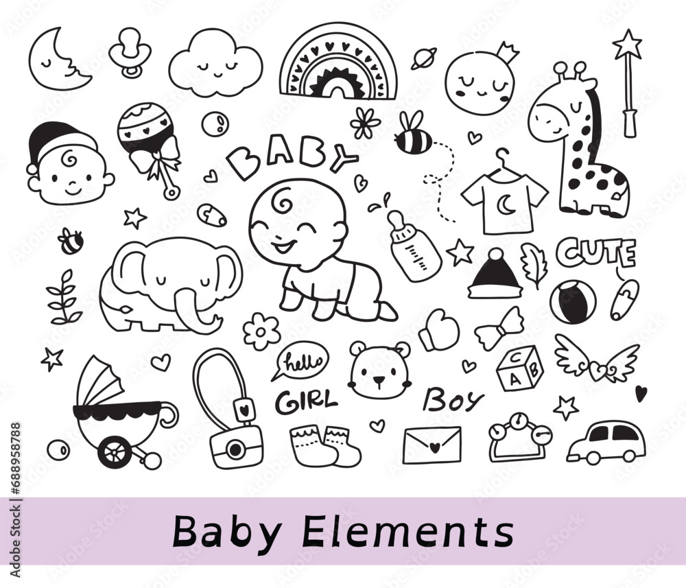 Doodle baby elements, baby collection