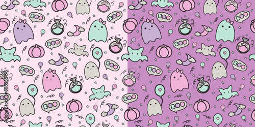 Cartoon spooky ghost seamless pattern, kawaii ghost background