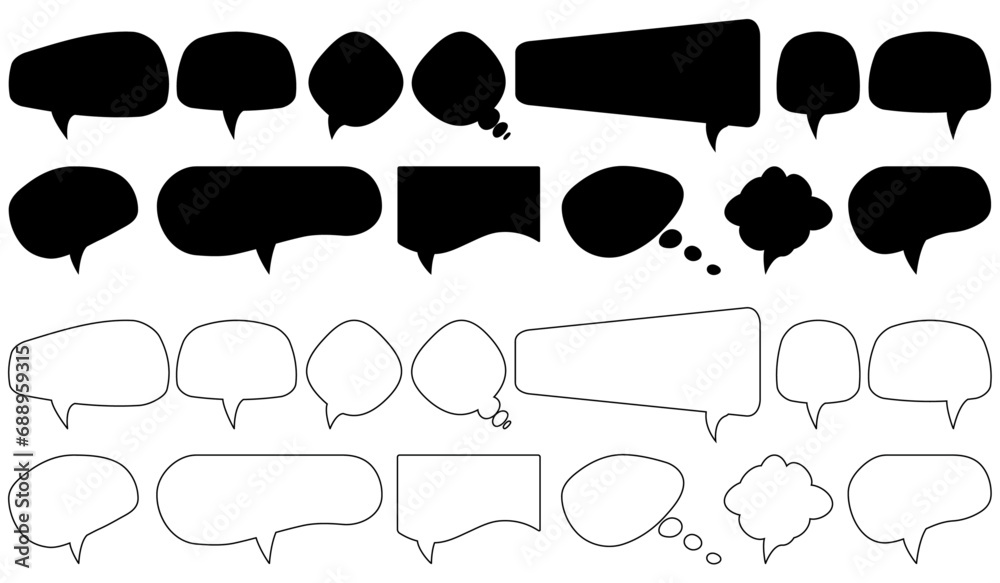 Obraz premium Set of speech bubbles isolated on transparent background. Black and white Cloud or Talk bubble collection.