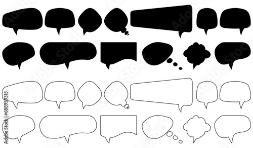 Set of speech bubbles isolated on transparent background. Black and white Cloud or Talk bubble collection.
