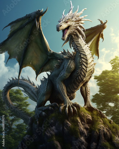 Gorgeous fantasy dragon in dragon land