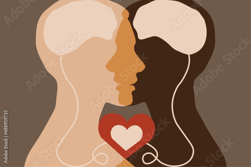 two beautiful women with different skin colors together with heart. for Sisterhood and females friendship.. 