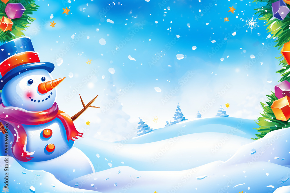 Fototapeta premium snowman on a clean background, minimalism, children's drawing
