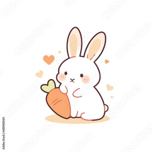 Cute little bunny sitting on the floor. Vector cartoon illustration.