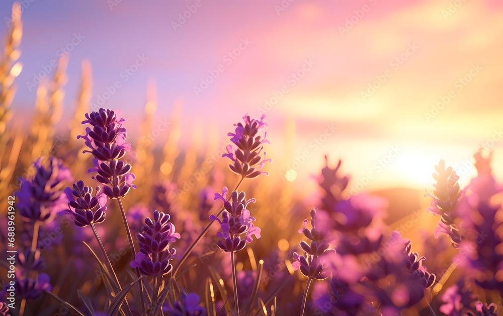 Obraz premium A Serene and Romantic View of Close up Lavender field during golden hour