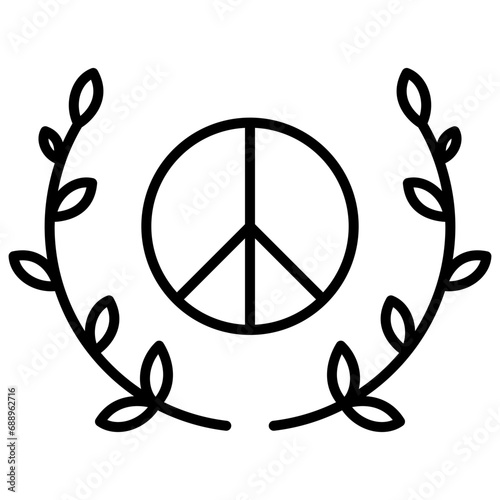 Peace icon in line style. Peace symbol with leaf decoration