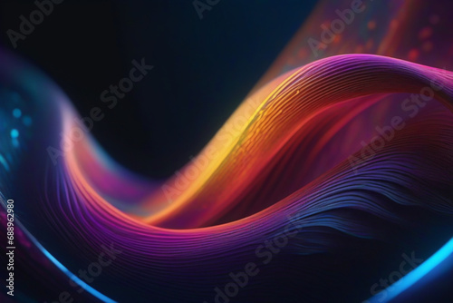 Abstract fluid 3d render holographic iridescent neon curved wave in motion dark background. Gradient design element for banners, backgrounds, wallpapers and covers. 