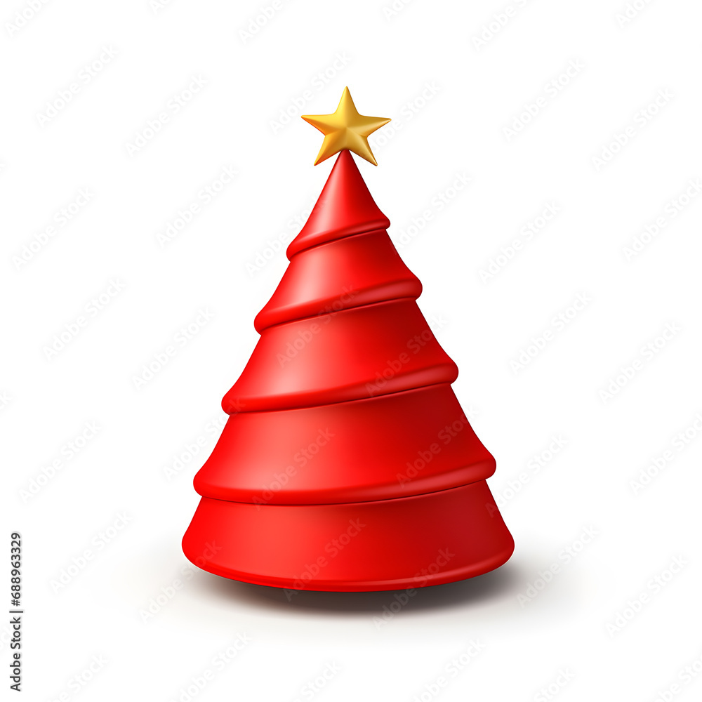 Red abstract simple 3D New year tree isolated on white Red abstract simple 3D New year tree isolated on white