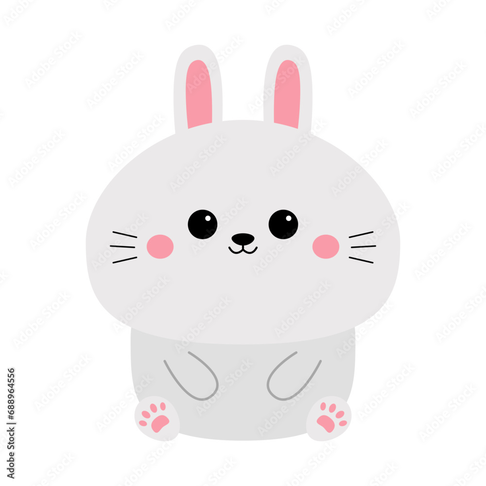 Bunny sitting. Rabbit hare face head silhouette icon. Happy Easter. Funny kawaii doodle animal. Cute cartoon funny pet character. Ear, eye, tail, cheeks, paw print. Flat design. White background. Bunny sitting. Rabbit hare face head silhouette icon. Happy Easter. Funny kawaii doodle animal. Cute cartoon funny pet character. Ear, eye, tail, cheeks, paw print. Flat design. White background.