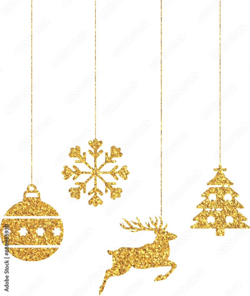 Gold glitter Christmas ornament, golden glitter decoration element