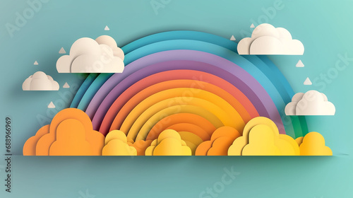 Backdrop of rainbow on the clouds in rainy season. 