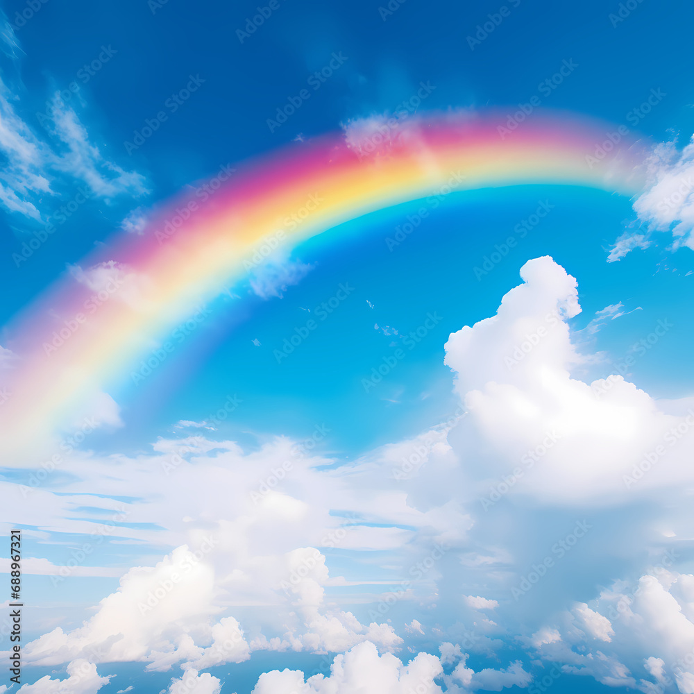 A vibrant rainbow stretching across a clear sky