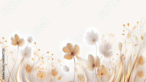 Plants line golden. Luxurious golden nature in white background. 