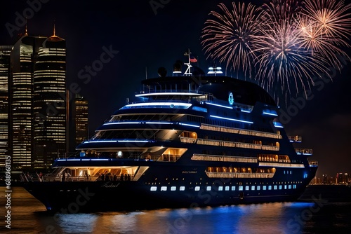 cruise ship at night
