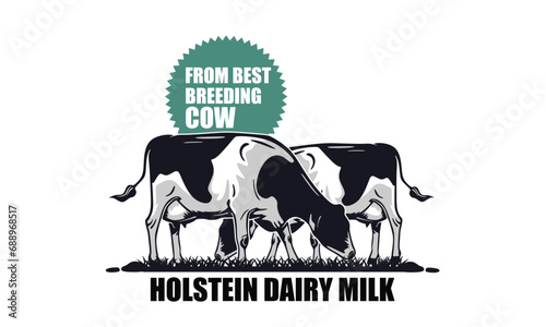 HOLSTEIN DAIRY MILK COW LOGO, silhouette of great and healthy cattle vector illustrations