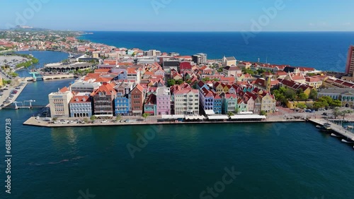 Panoramic aerial establishing view of Handelskade Punda District Willemstad Curacao at midday photo