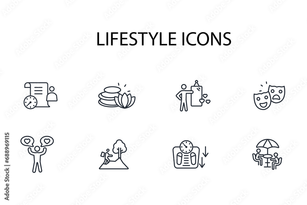 Lifestyle icon set.vector.Editable stroke.linear style sign for use web design,logo.Symbol illustration. Lifestyle icon set.vector.Editable stroke.linear style sign for use web design,logo.Symbol illustration.