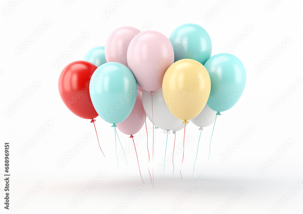 Multi color bunch of balloons floating on a white background. birthday, party, and anniversary balloons in the party background. AI generated image Multi color bunch of balloons floating on a white background. birthday, party, and anniversary balloons in the party background. AI generated image