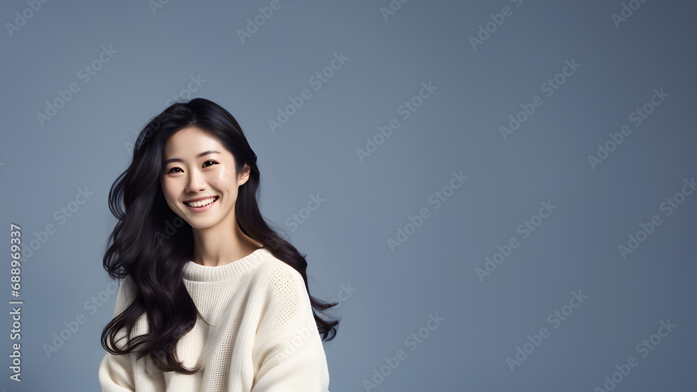 Beautiful young woman smiling isolated on studio background. Copyspace area Beautiful young woman smiling isolated on studio background. Copyspace area
