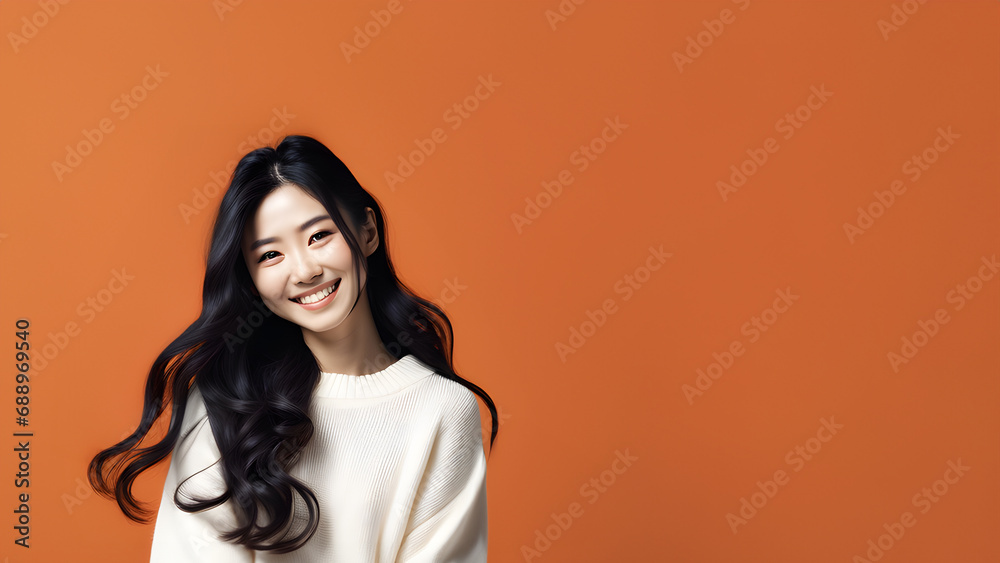 Beautiful young woman smiling isolated on studio background. Copyspace area Beautiful young woman smiling isolated on studio background. Copyspace area